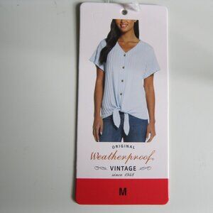 Weatherproof Ladies' Tie Front button up braided knit Top, light Blue, M /L/ XL